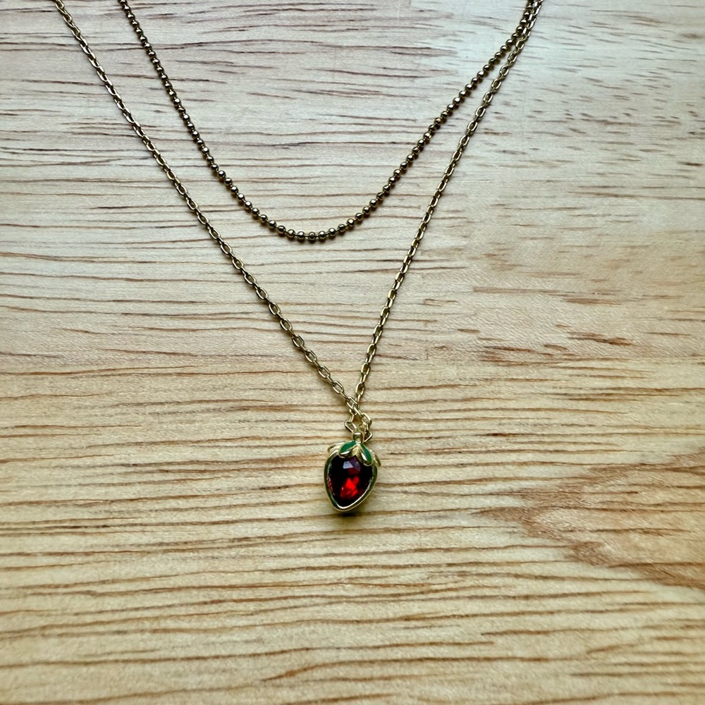 Double Layered Strawberry Pendant Necklace